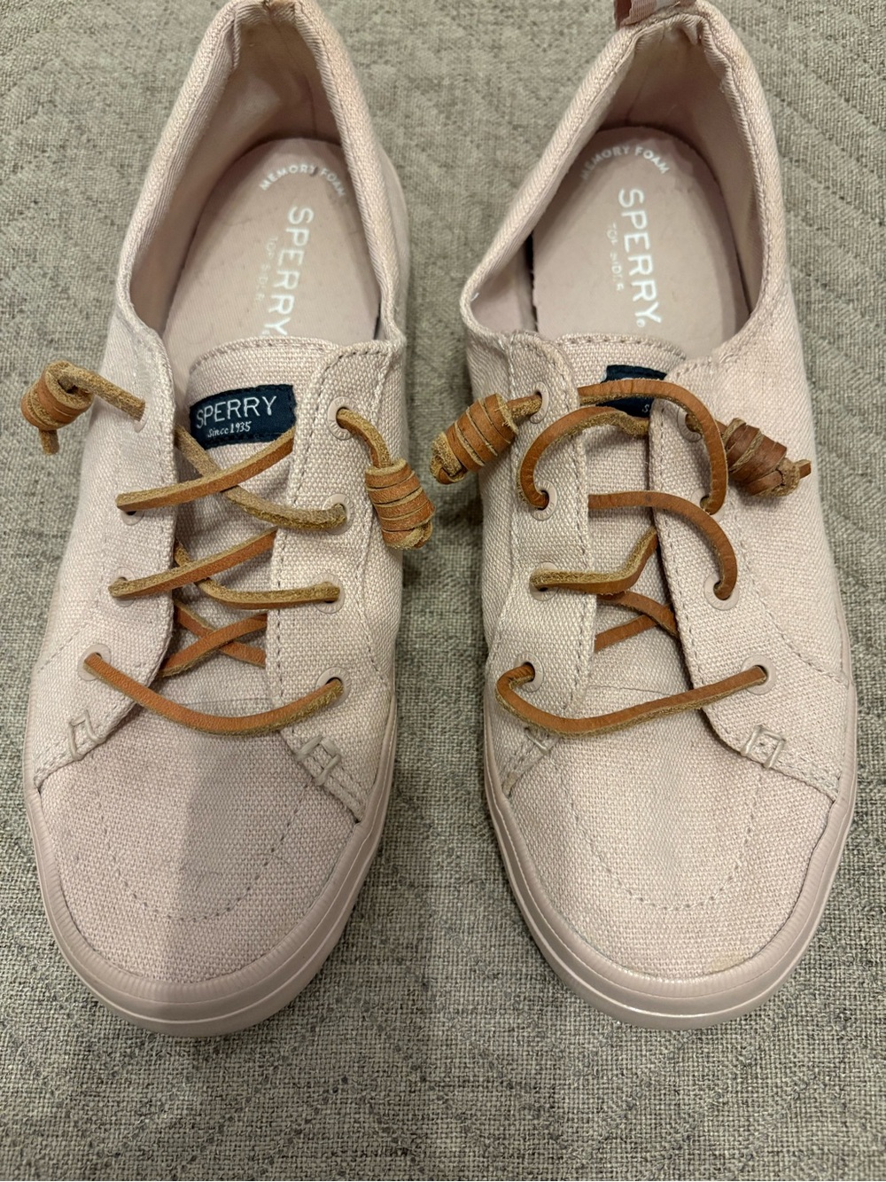 Sperry Women's Light Pink Canvas Sneakers with Tan Leather Laces